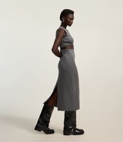 Vestido New Midi em Ribana com Vazado Lateral