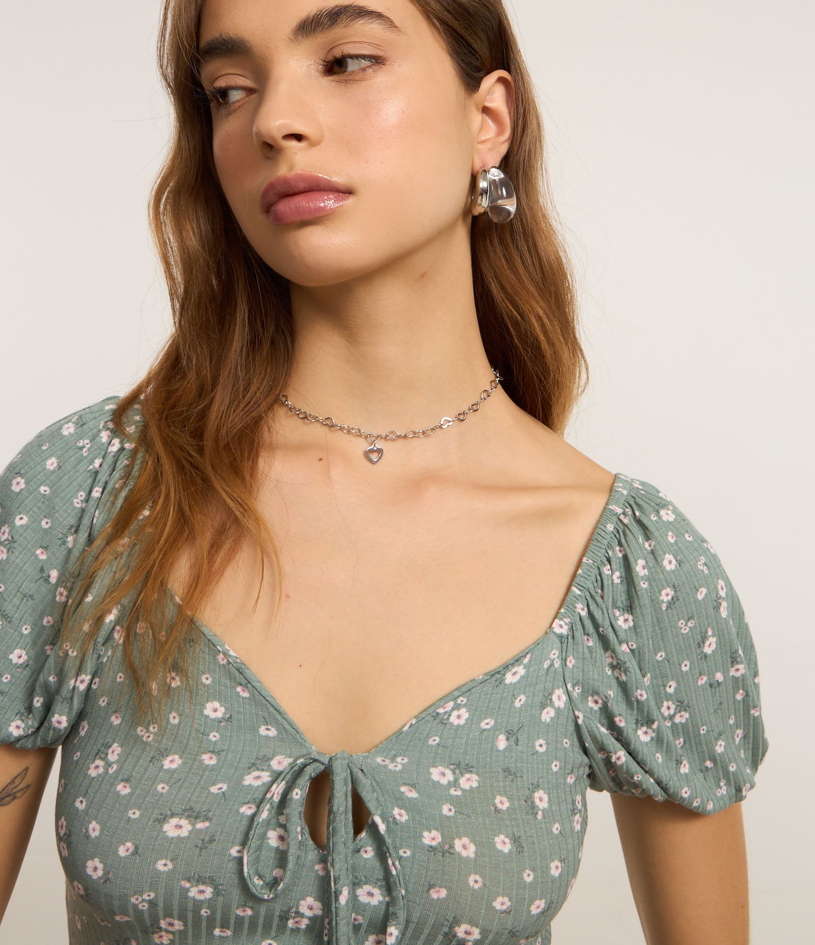 Vestido Curto em Ribana com Estampa Floral Liberty Verde 4