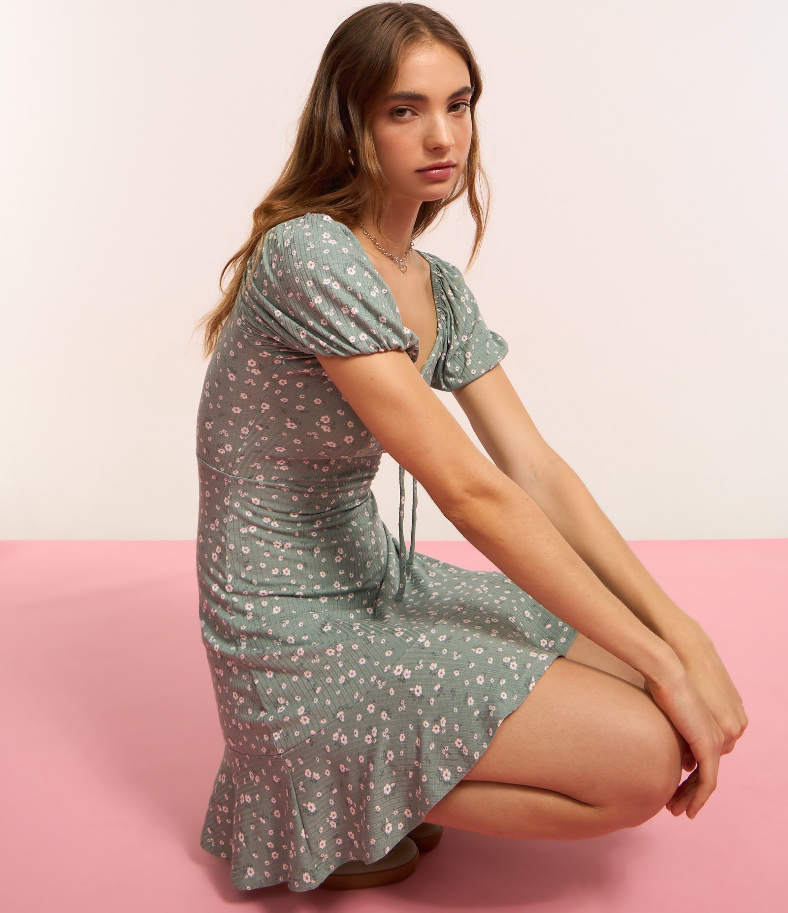 Vestido Curto em Ribana com Estampa Floral Liberty Verde 5