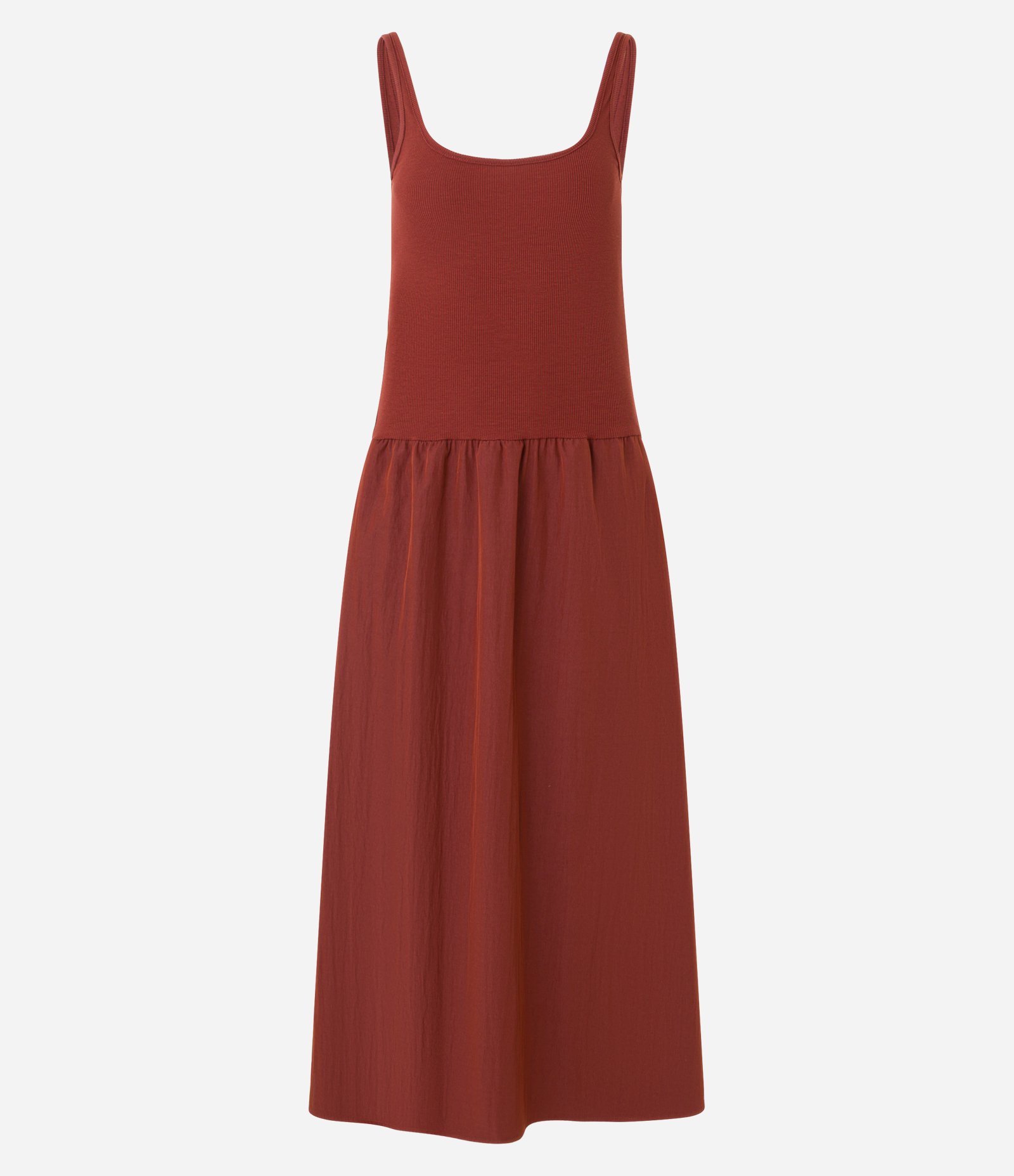 Vestido Midi com Corpo de Ribana e Saia Rodada Marrom 4