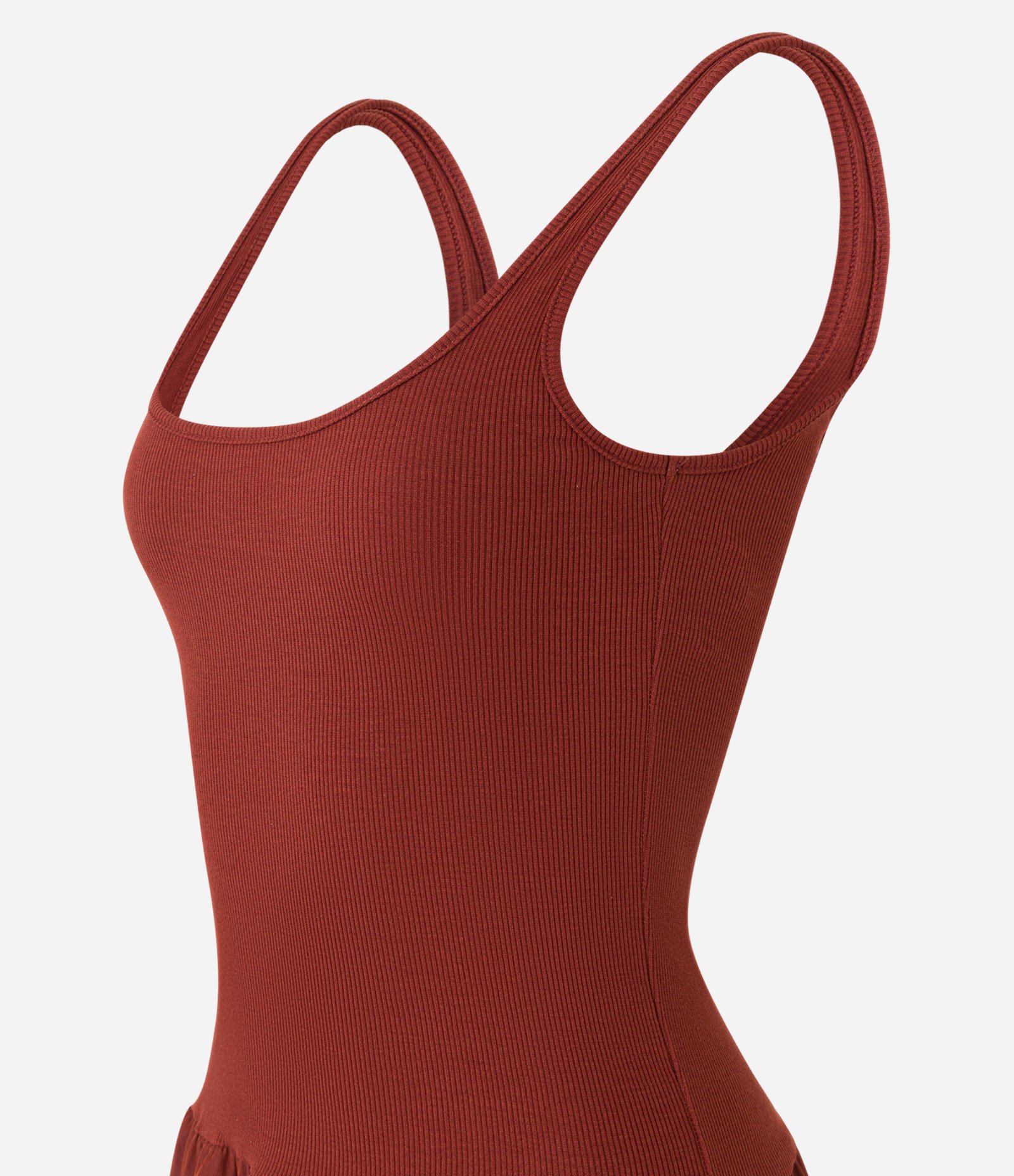 Vestido Midi com Corpo de Ribana e Saia Rodada Marrom 5