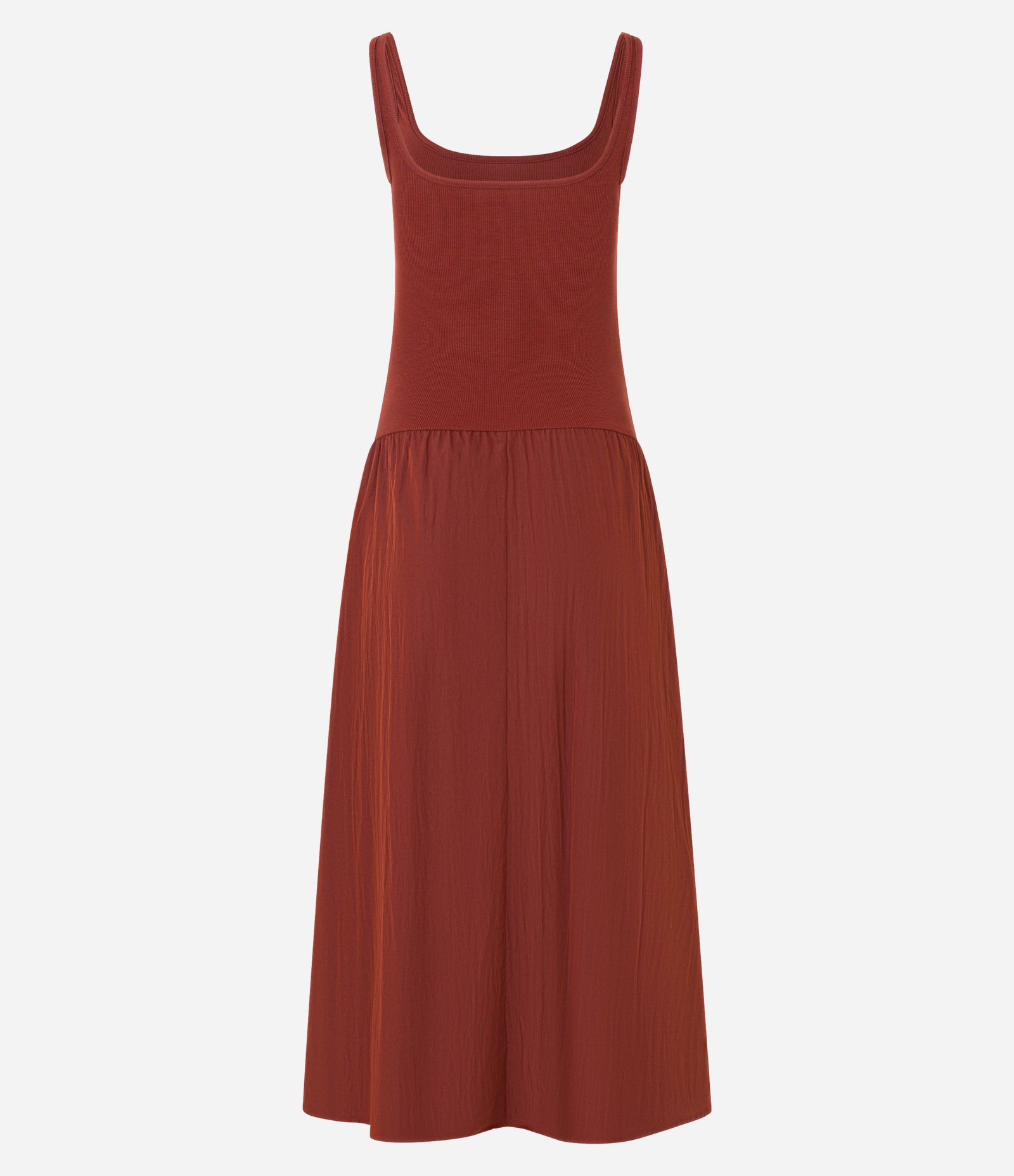 Vestido Midi com Corpo de Ribana e Saia Rodada Marrom 6