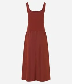 Vestido Midi com Corpo de Ribana e Saia Rodada