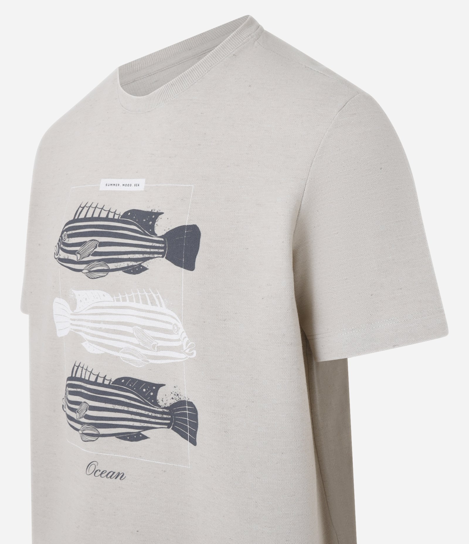 Camiseta Comfort em Algodão com Estampa de Peixe Bege 6