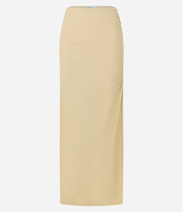 Saia Long Midi Texturizada com Franzido e Fenda