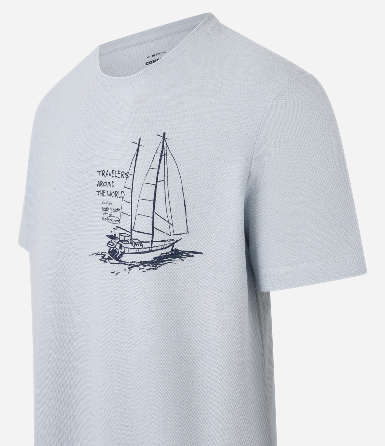 Camiseta Comfort em Algodão com Estampa de Barco e Lettering Azul 6