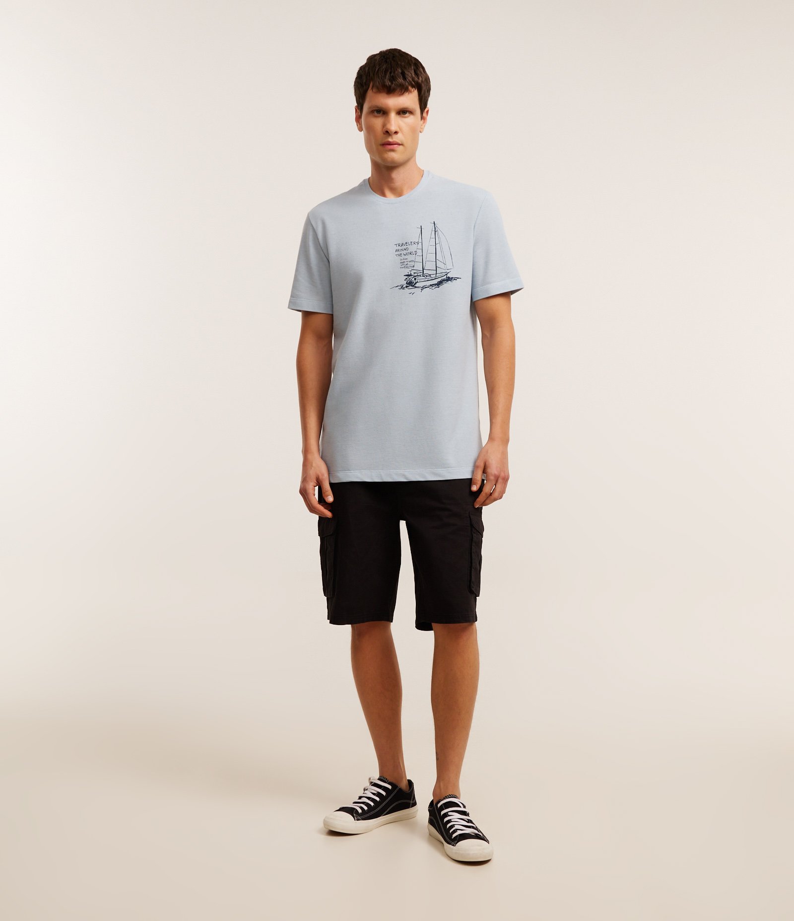Camiseta Comfort em Algodão com Estampa de Barco e Lettering Azul 2
