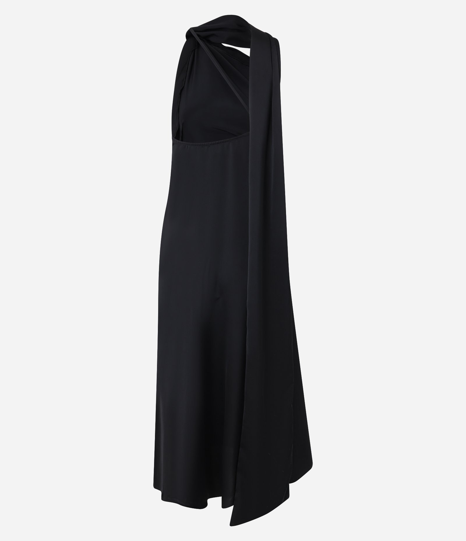 Vestido Longo em Cetim com Lenço Alongado e Alça Fina Preto 7