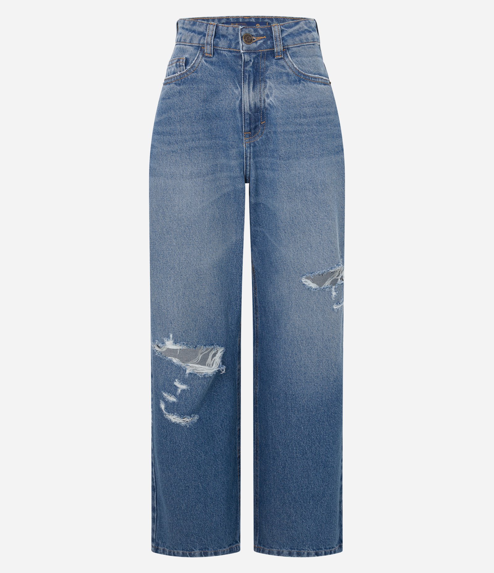 Calça Slouchy Cintura Alta em Jeans com Rasgos Azul 5