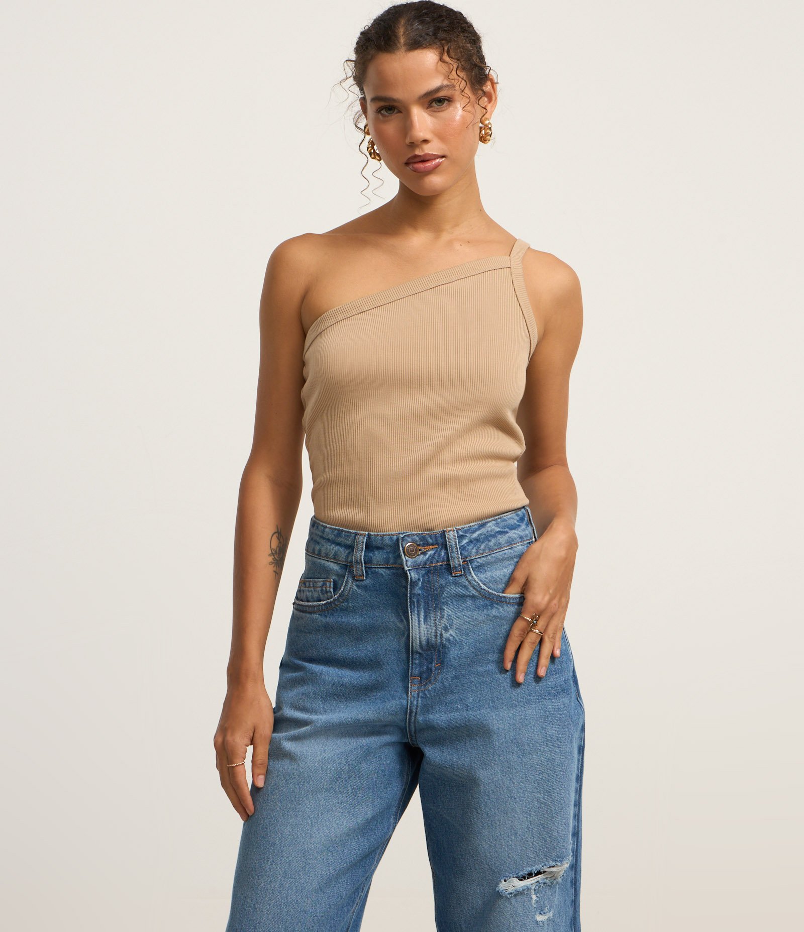 Calça Slouchy Cintura Alta em Jeans com Rasgos Azul 2