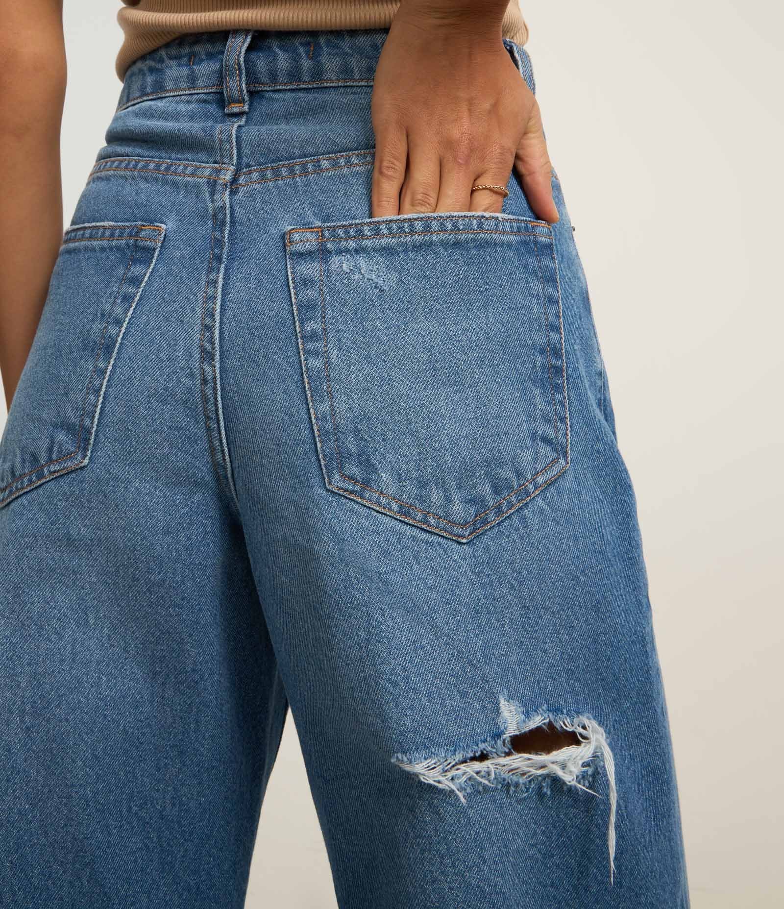 Calça Slouchy Cintura Alta em Jeans com Rasgos Azul 4