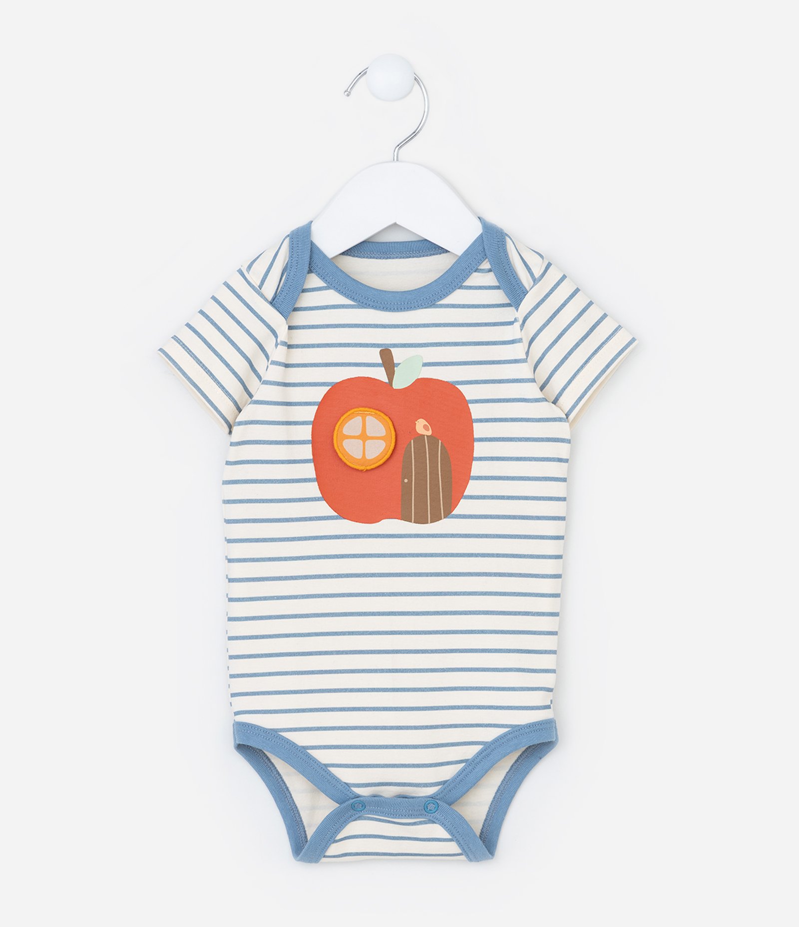 Body Infantil com Estampa Interativa Casinha Maçã - Tam 0 a 18 meses Branco/Azul 1