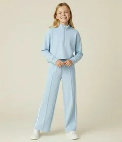 Calça Infantil Wide Leg com Listra Lateral - Tam  5 a  14 Anos