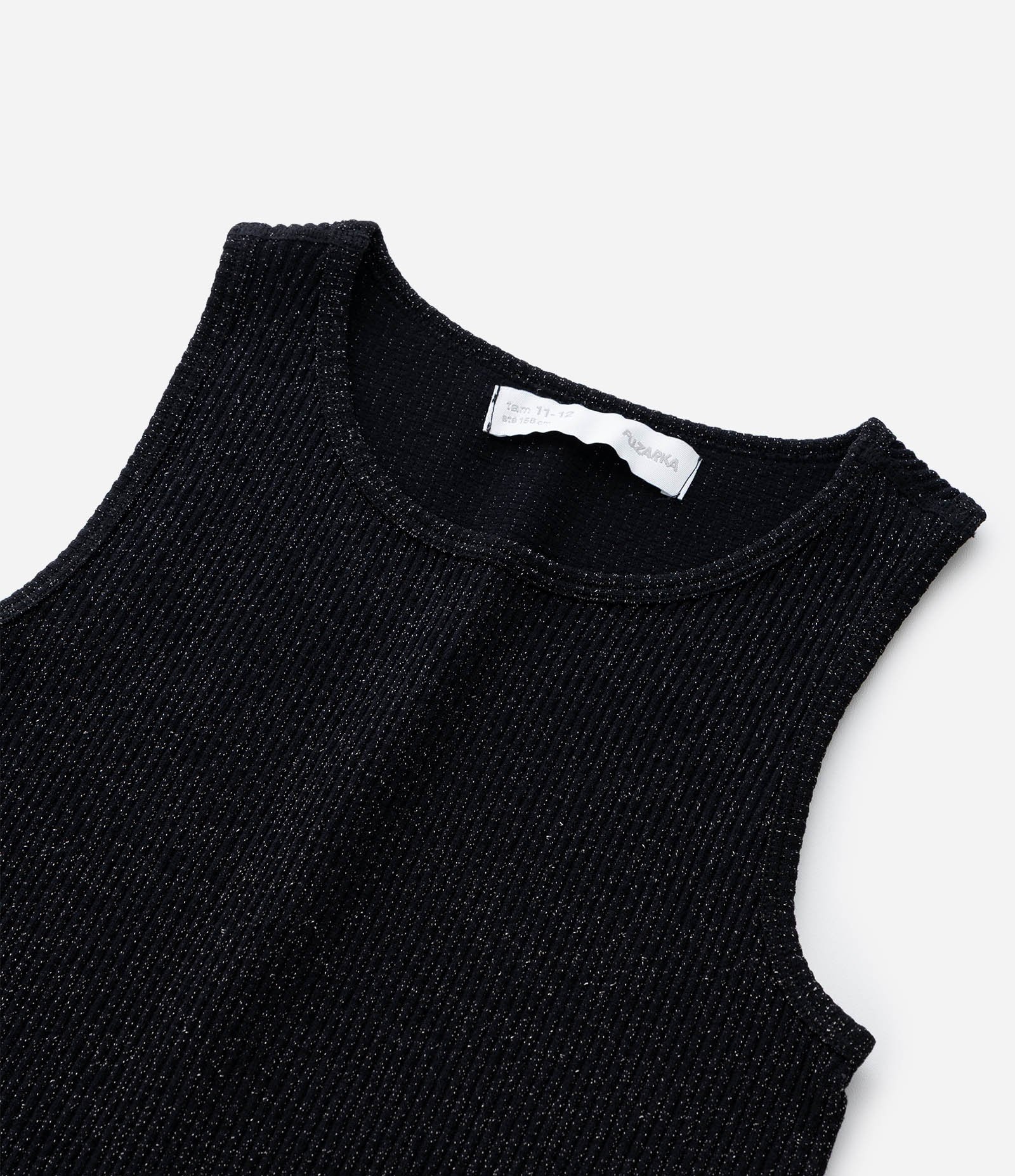 Regata Infantil Seamless com Brilhos e Canelada - Tam 5 a 14 Anos Preto 4