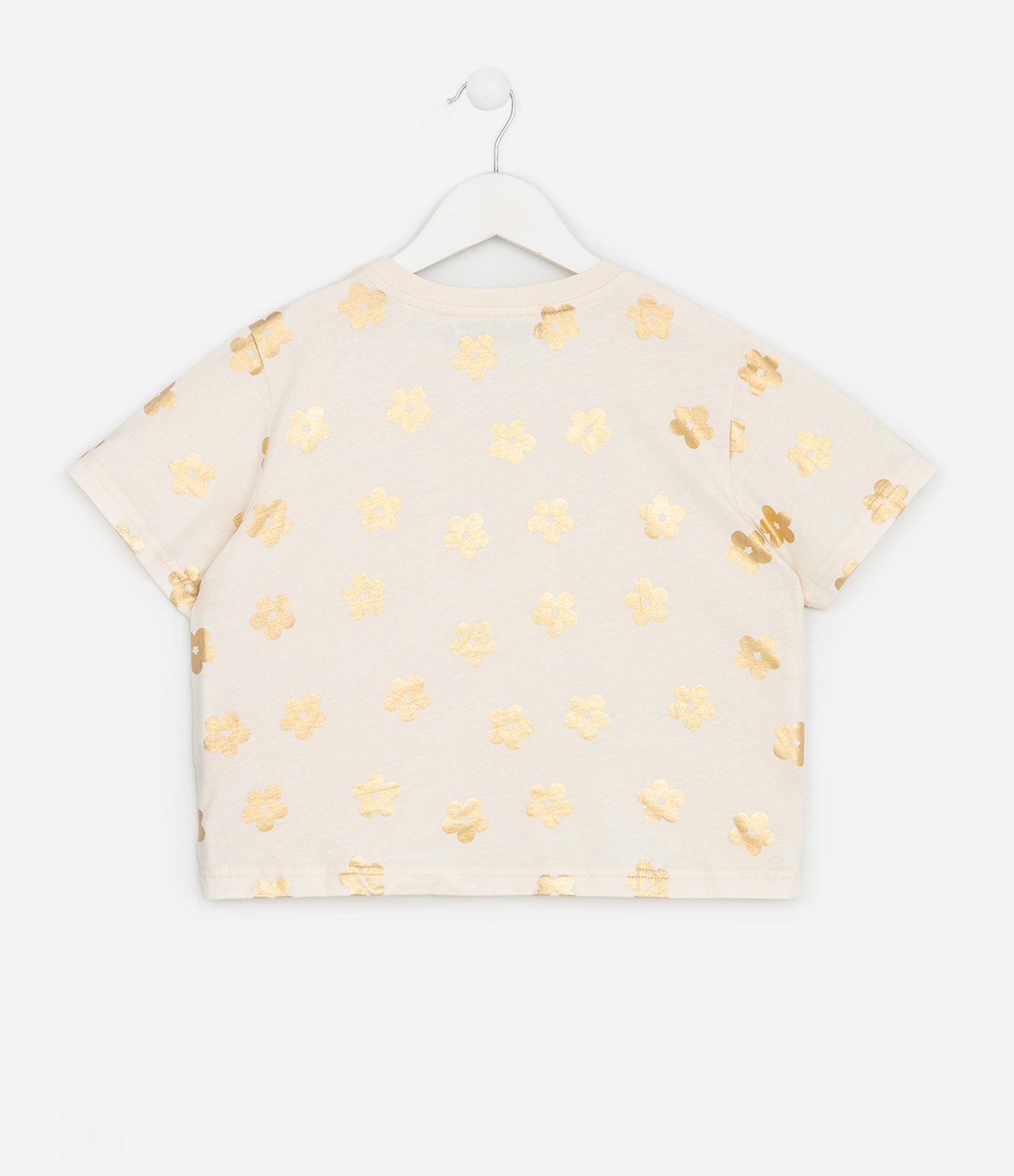 Camiseta Curta Infantil com Estampa de Flores - Tam 5 a 14 Anos Bege 3