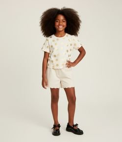 Camiseta Curta Infantil com Estampa de Flores - Tam 5 a 14 Anos