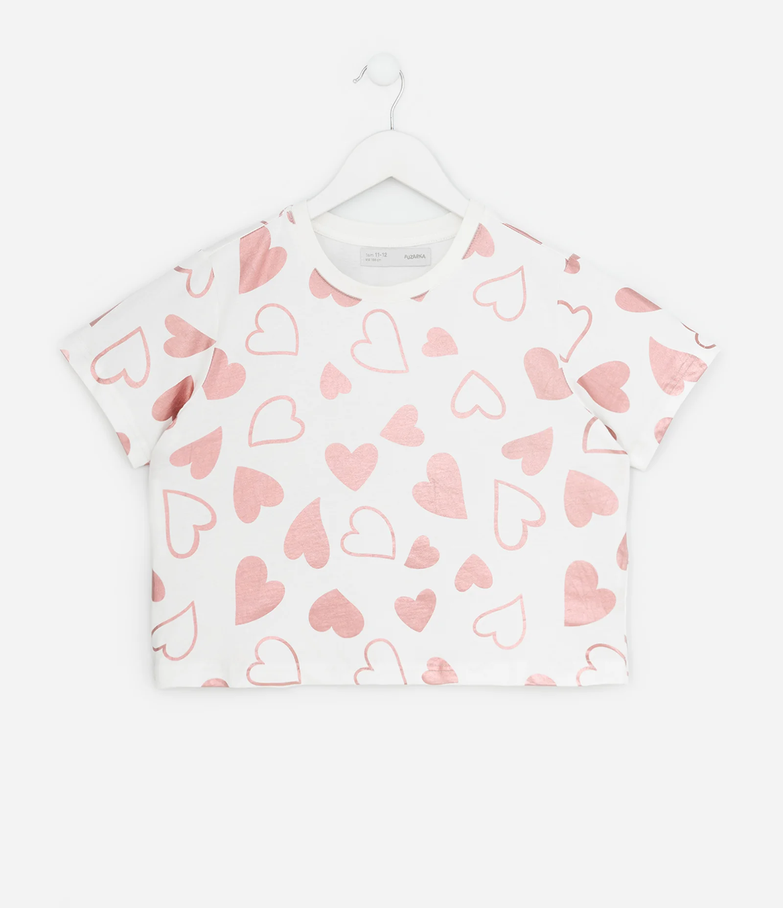 Camiseta Curta Infantil com Estampa de Corações - Tam 5 a 14 Anos Branco 2