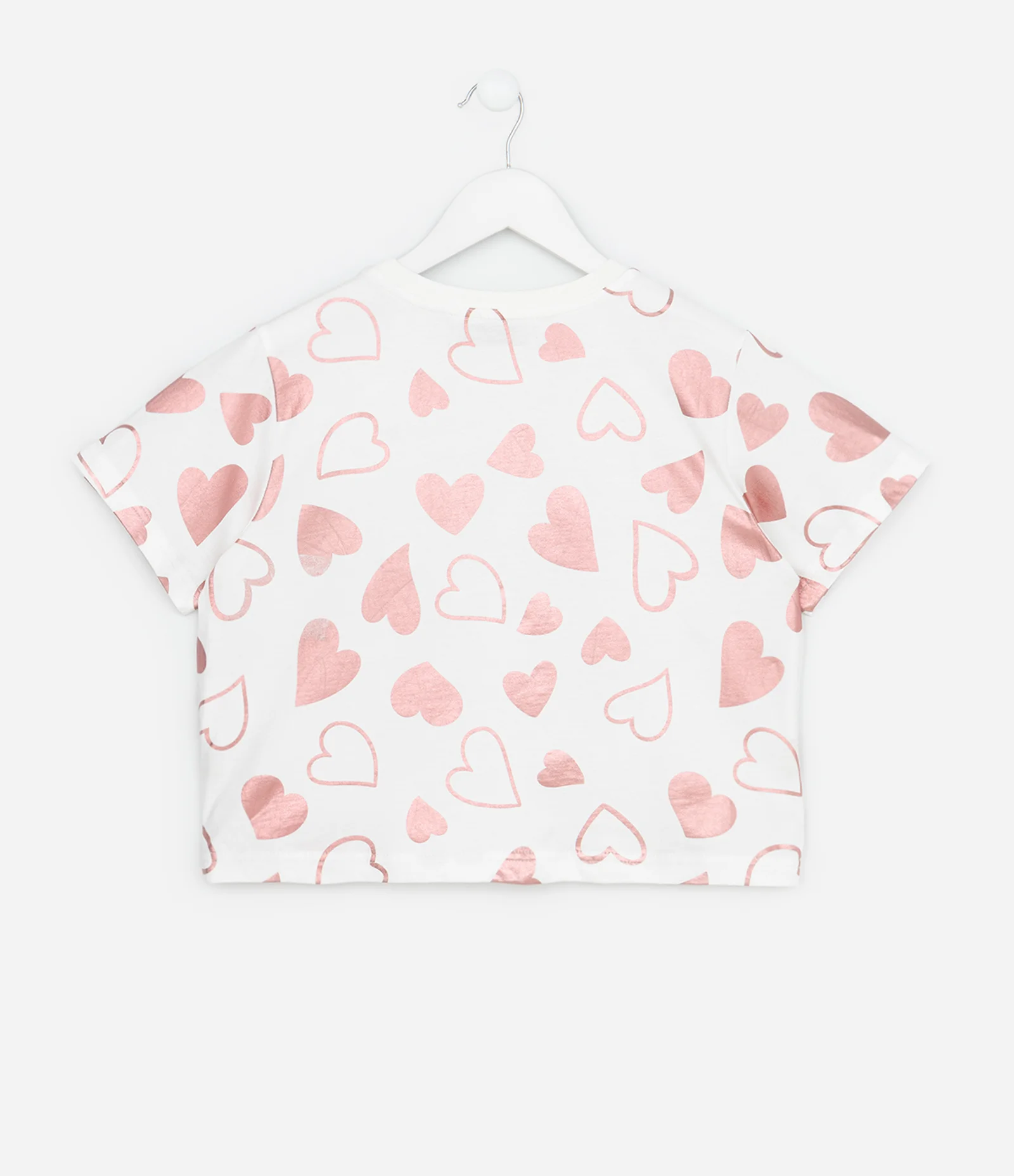 Camiseta Curta Infantil com Estampa de Corações - Tam 5 a 14 Anos Branco 3