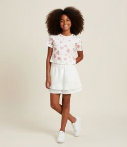 Camiseta Curta Infantil com Estampa de Corações - Tam 5 a 14 Anos