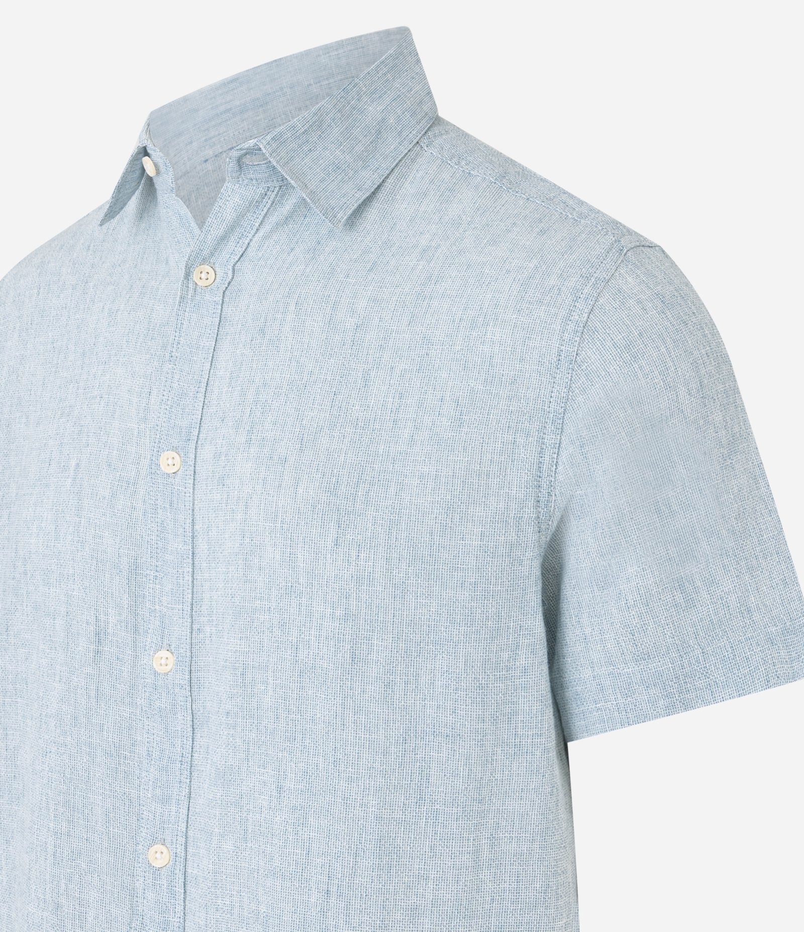 Camisa Regular em Linho com Abotoamento Azul 6