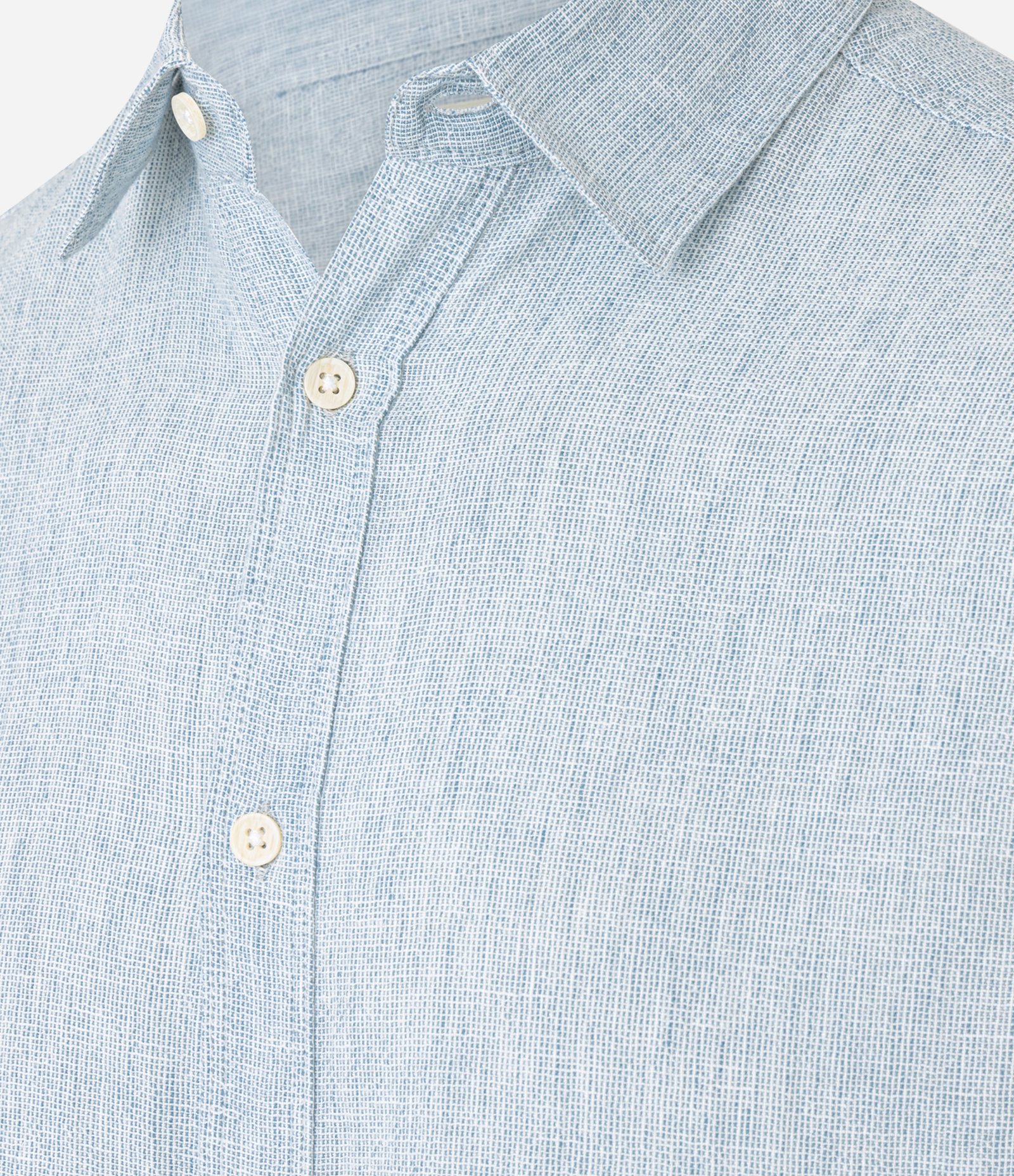 Camisa Regular em Linho com Abotoamento Azul 7