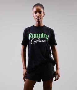 Camiseta Alongada em Algodão com Lettering Running Culture