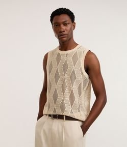 Regata Regular em Jacquard Telada com Textura Quadriculada