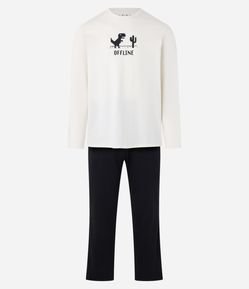 Pijama Longo em Algodão com Estampa Localizada