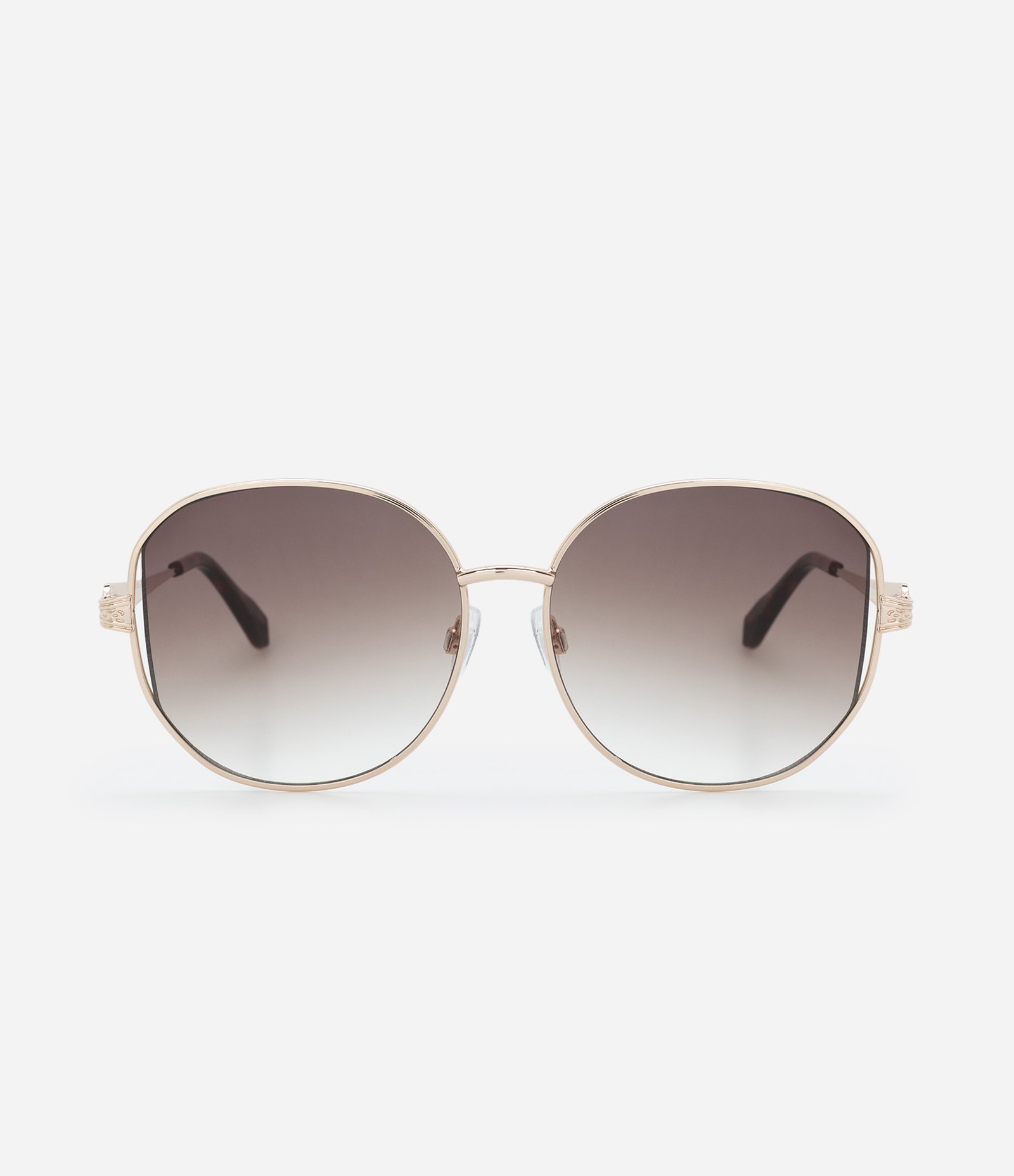 Óculos de Sol Redondo com Lente Degrade Vazada nas Laterais Dourado 2