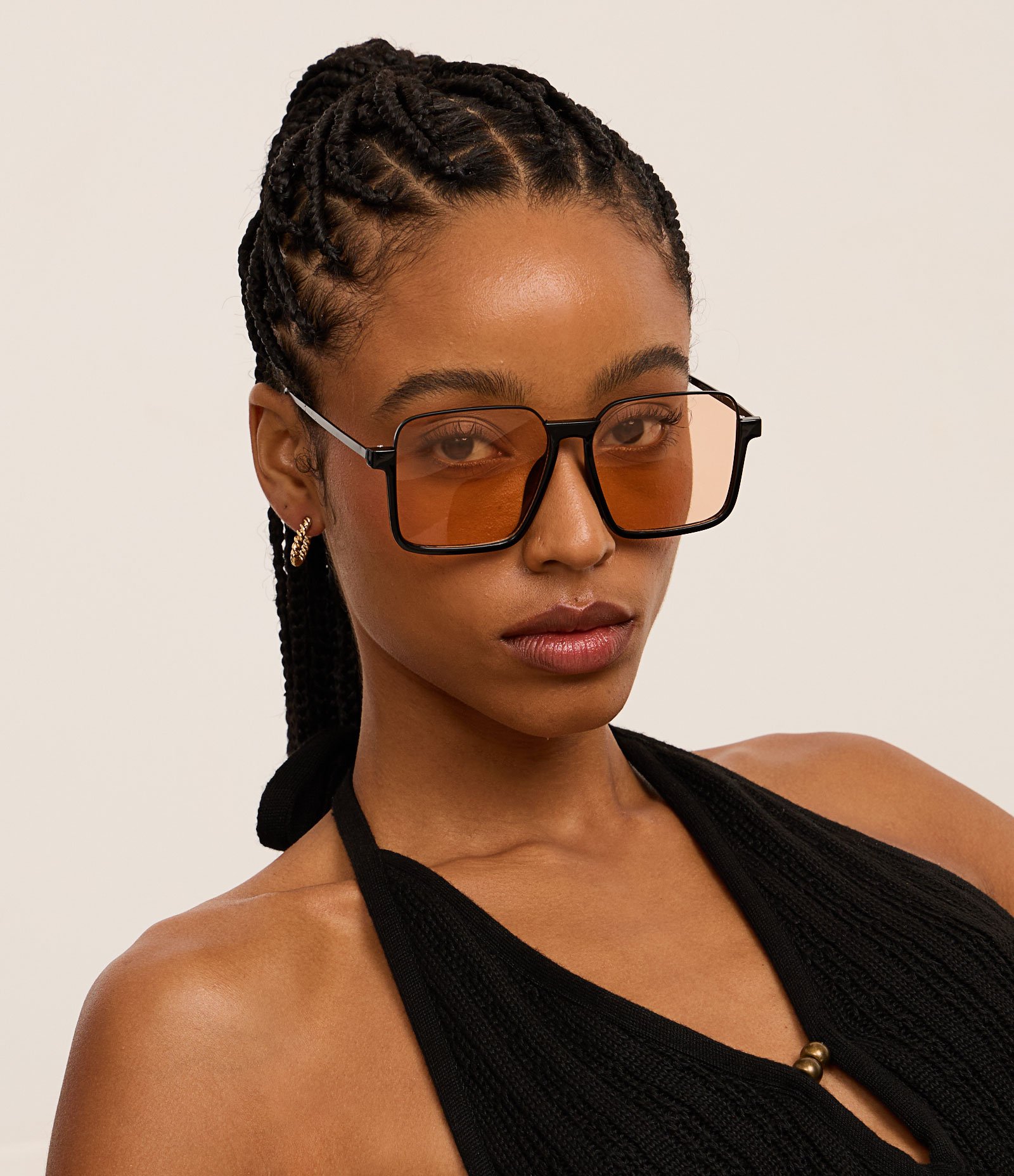 Óculos Quadrado com Lente Âmbar Preto 1