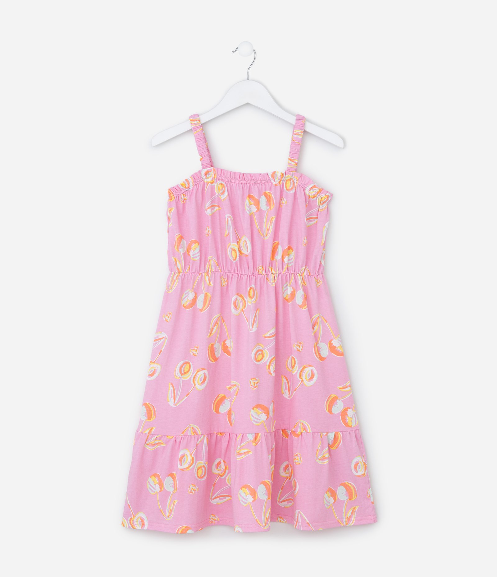 Vestido Infantil com Estampa de Cerejas - Tam 5 a 14 Anos Rosa 1