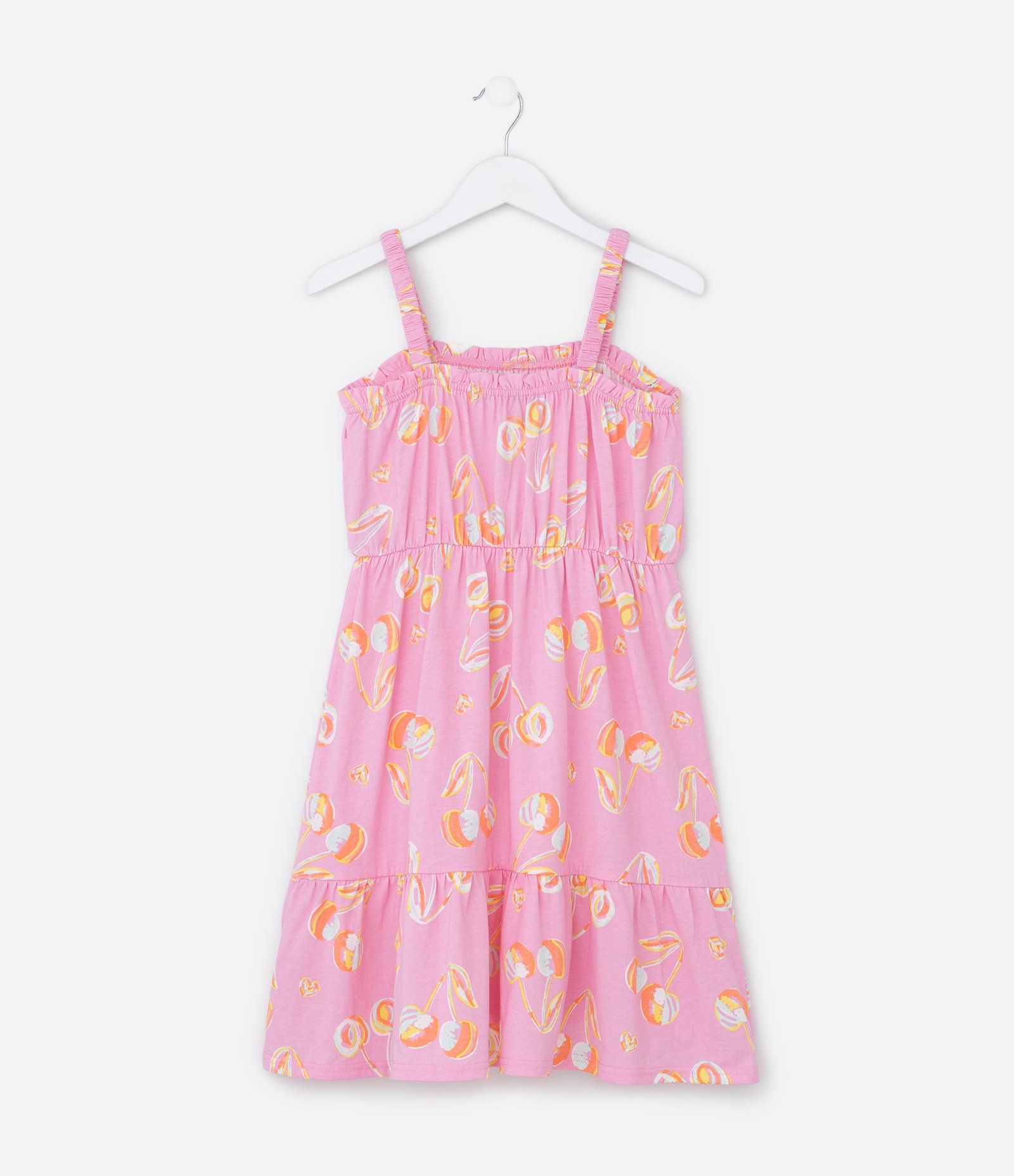 Vestido Infantil com Estampa de Cerejas - Tam 5 a 14 Anos Rosa 2