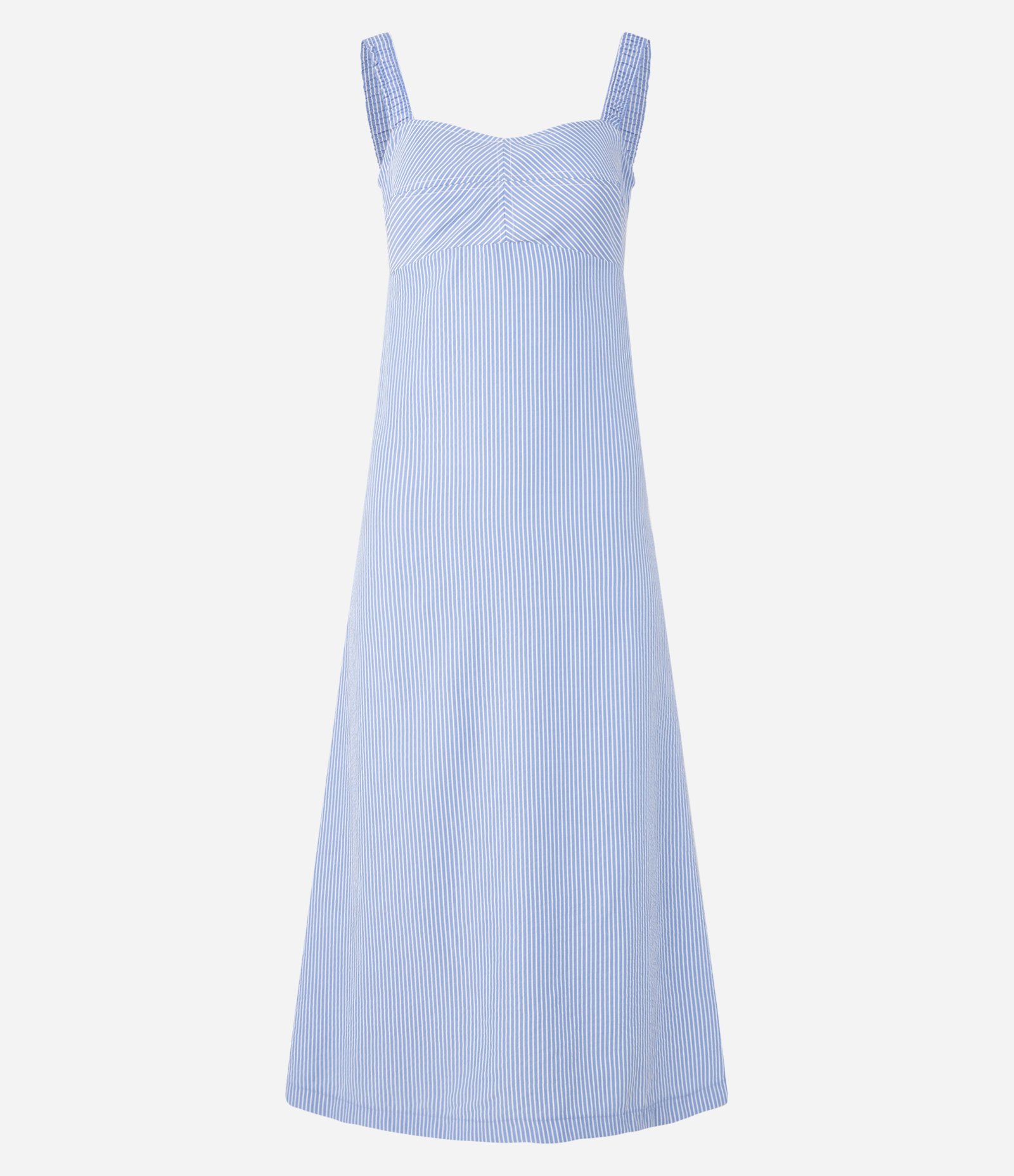 Vestido Boho Midi Listrado em Tricoline Busto Recortado Azul 5