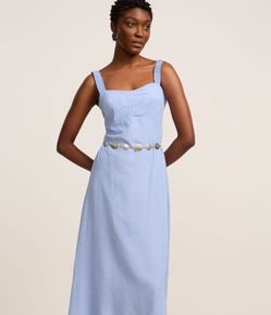 Vestido Boho Midi Listrado em Tricoline Busto Recortado