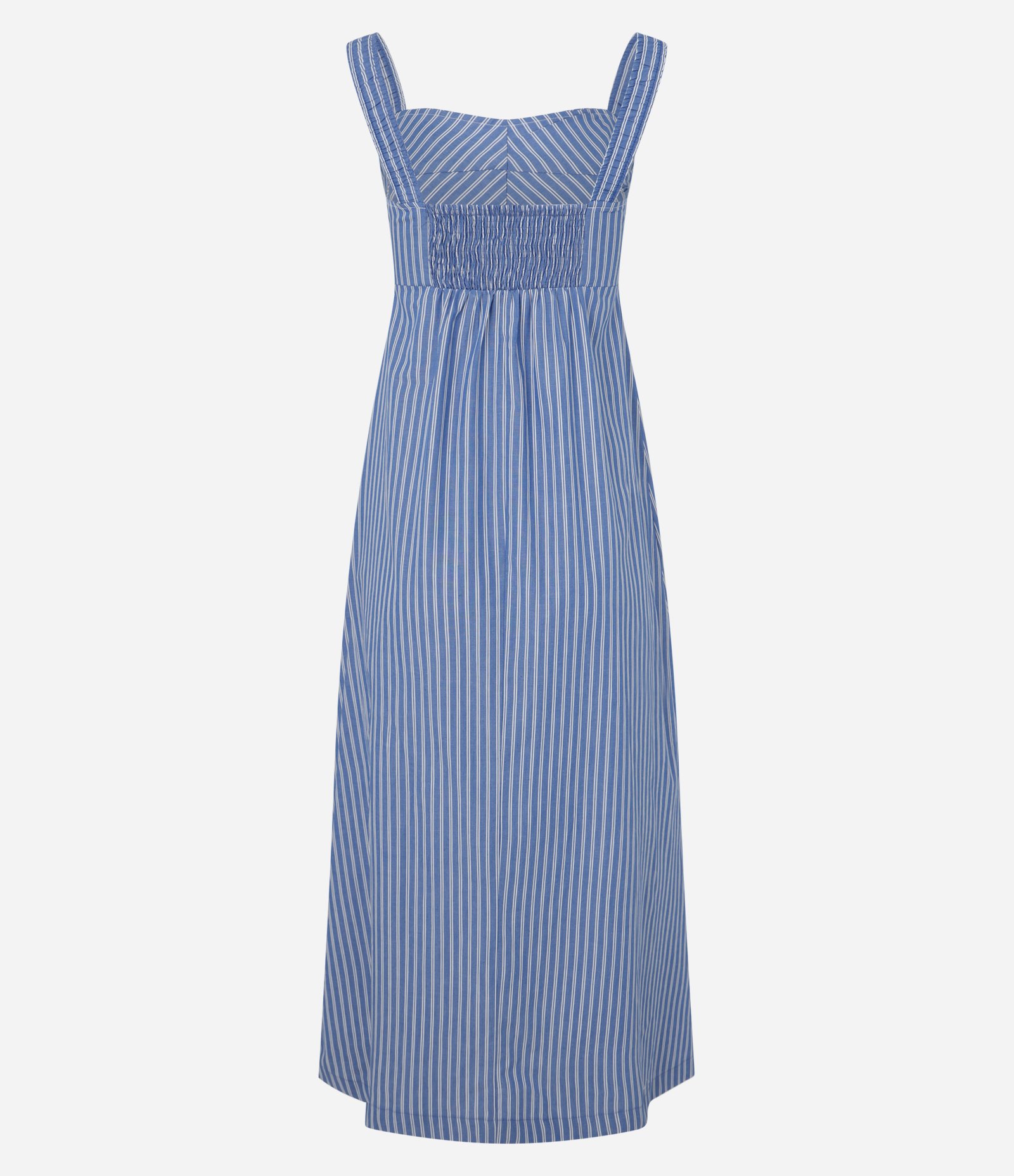 Vestido Midi em Tricoline com Estampa Listrada e Alças Elásticas Azul 2