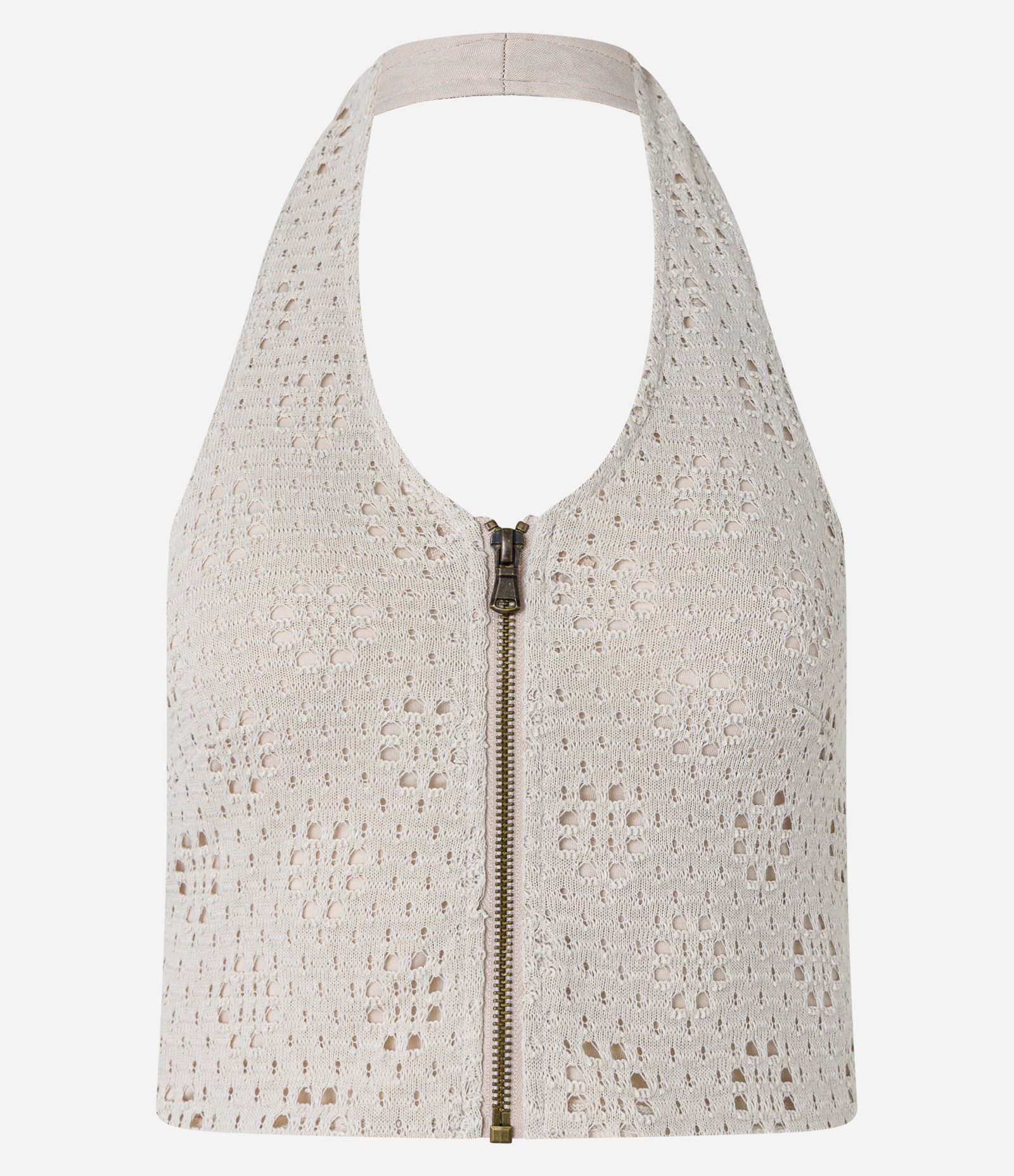 Blusa Texturizada Frente Única em Laise Bege 7