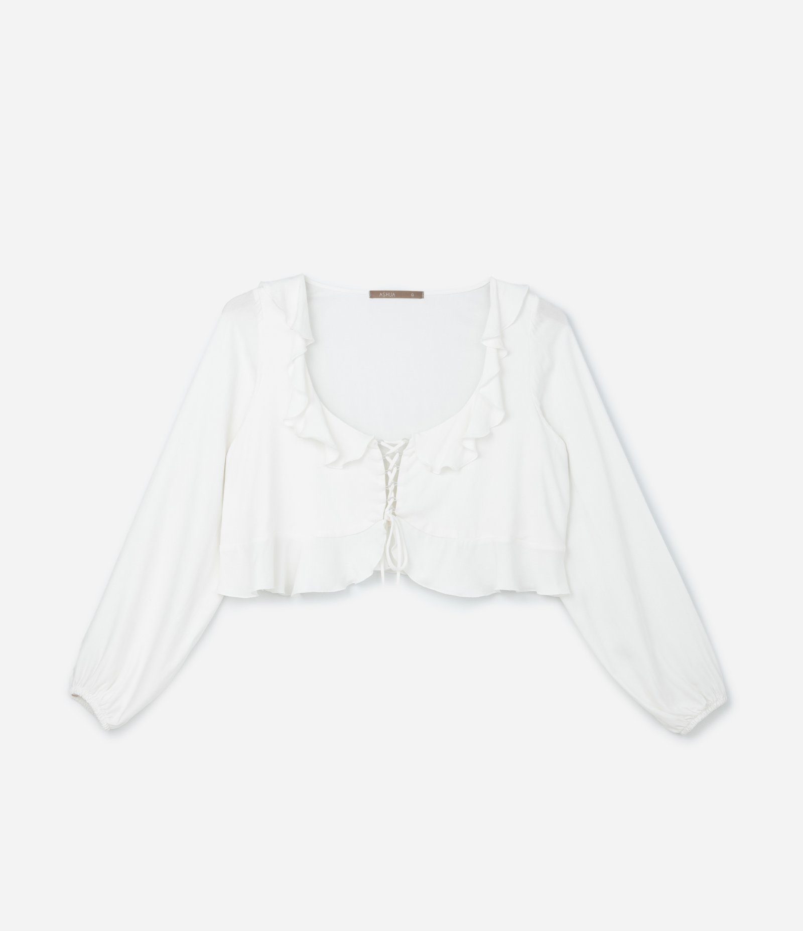 Blusa em Viscose com Amarração Frontal e Babados Curve & Plus Size Branco 5