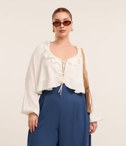 Blusa em Viscose com Amarração Frontal e Babados Curve & Plus Size