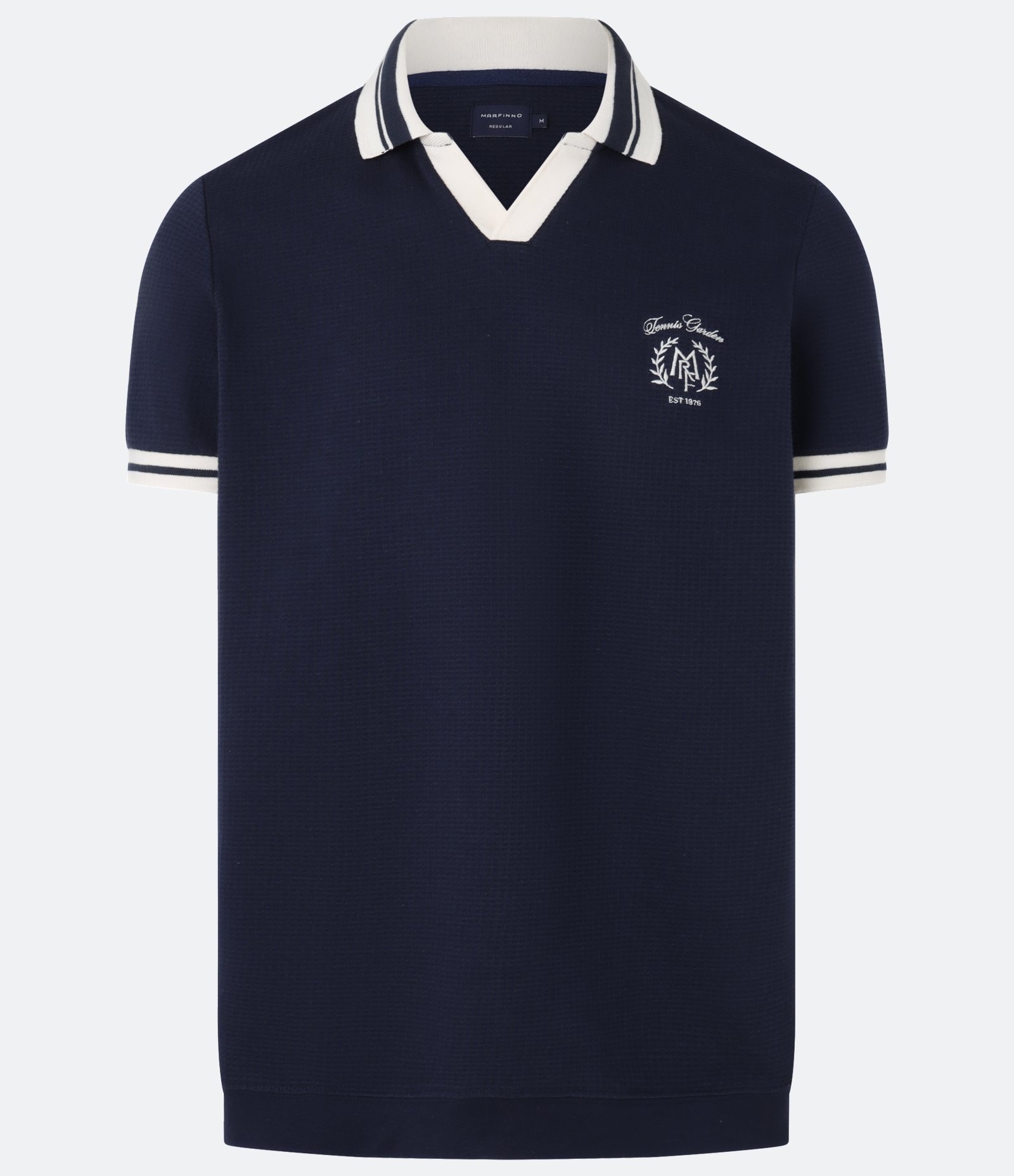 Camisa Polo Comfort com Detalhes Contrastantes e Estampa de Brasão Azul 4