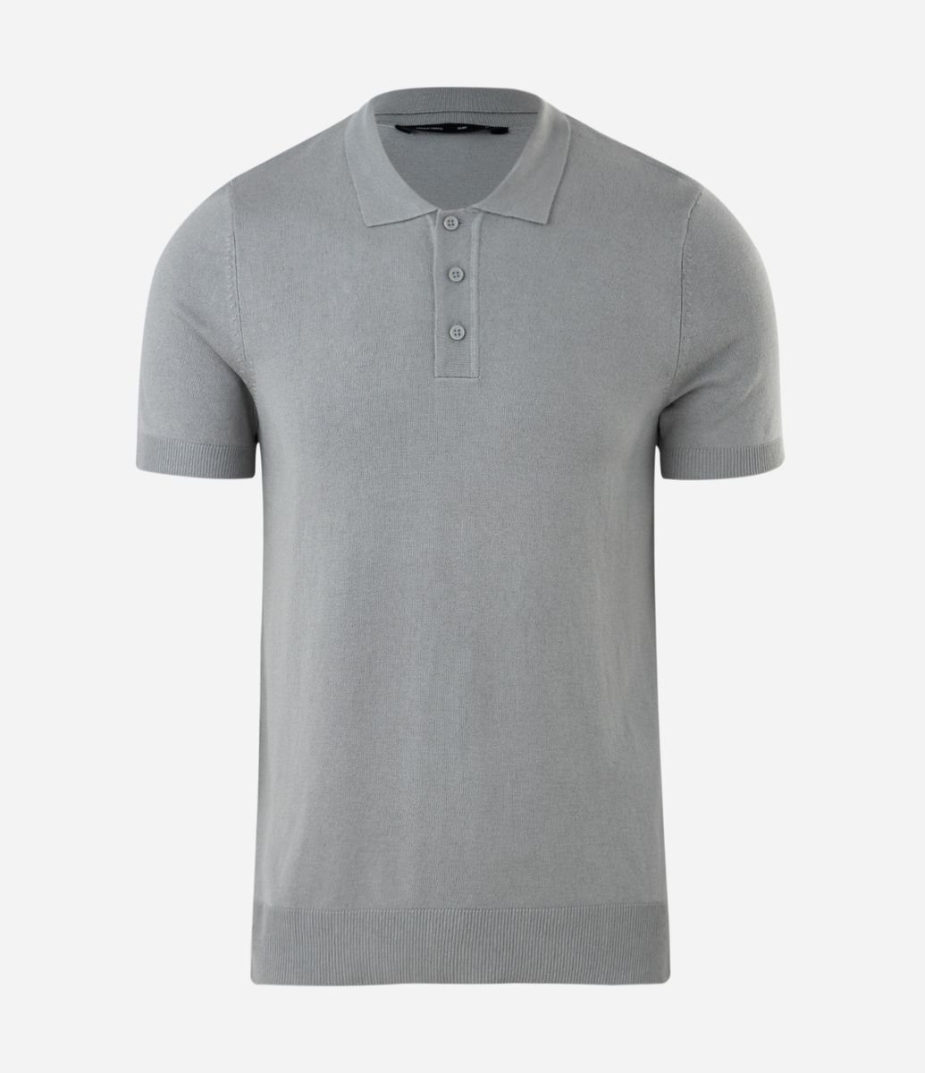 rimark style polo knit グレー Polo Manga Curta em Tricô Texturizado Cinza