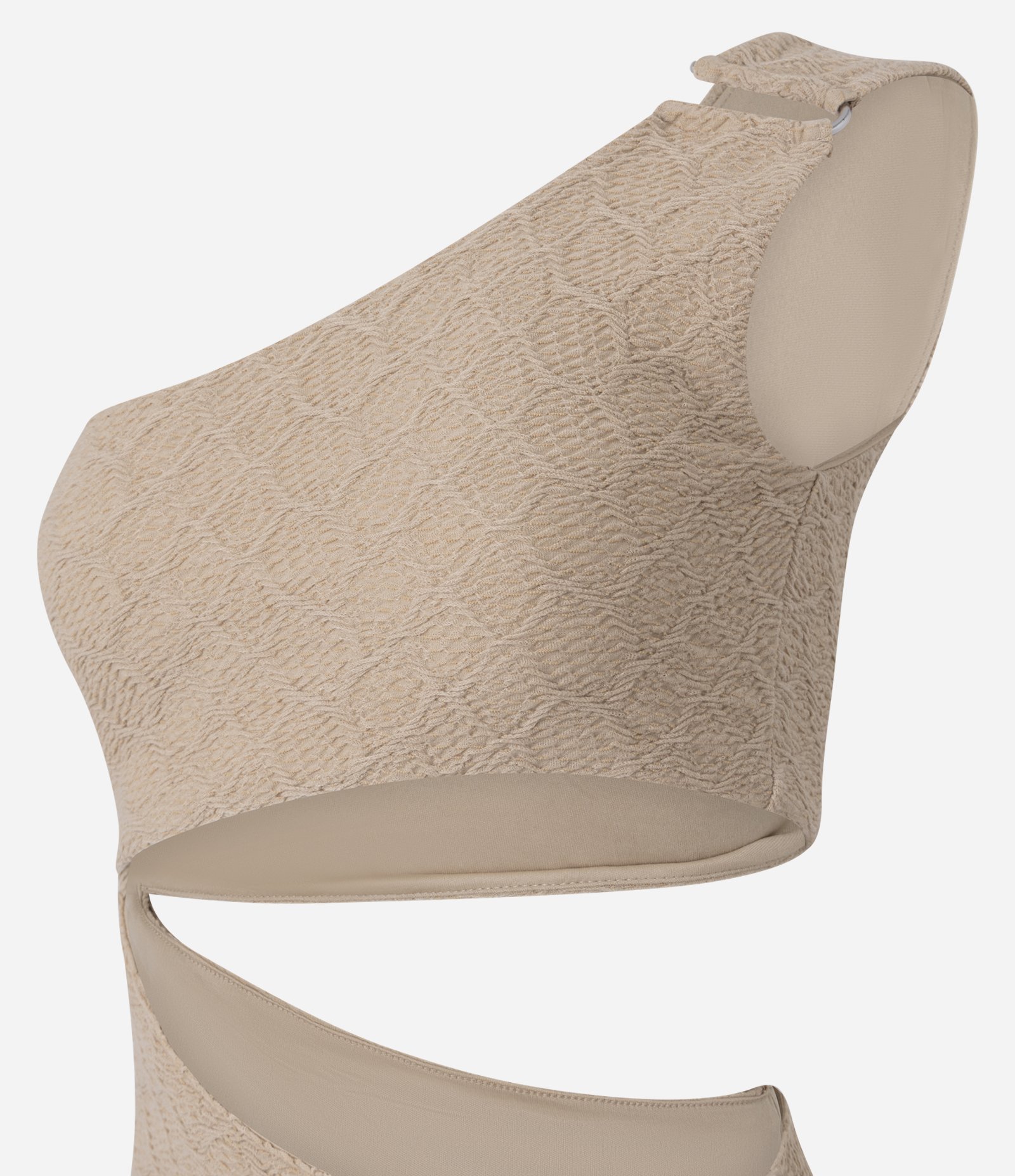 Vestido New Midi com Ombro Único e Recorte Bege 7