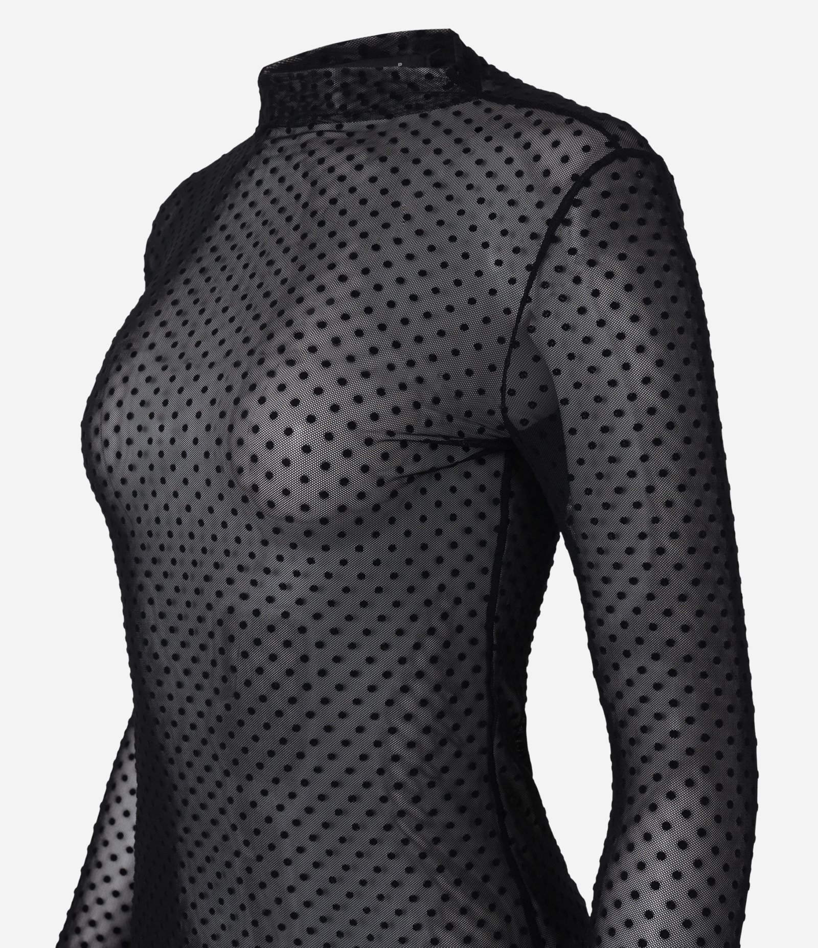 Blusa em Tule com Gola Alta e Textura Poá Flocada Preto 6