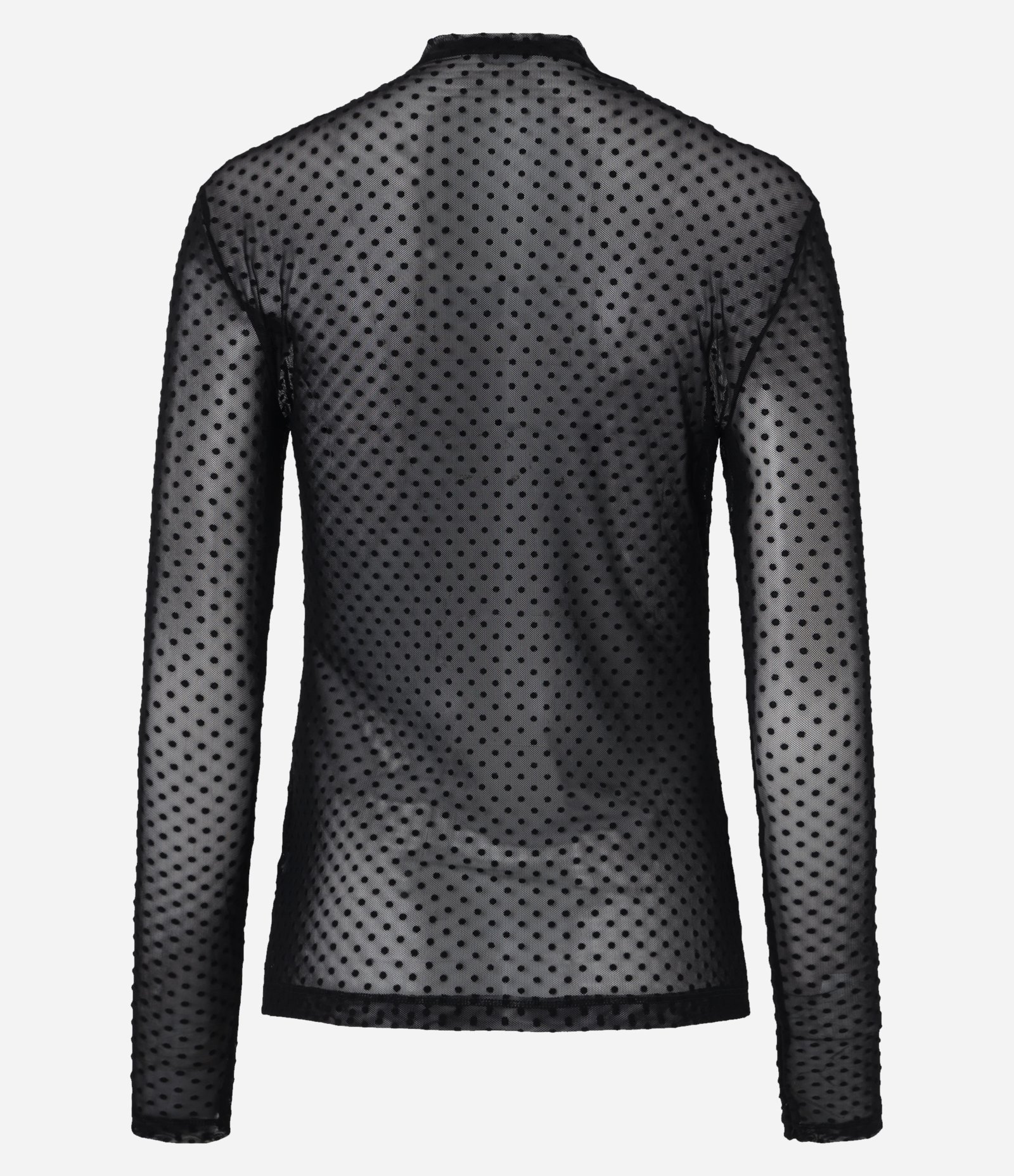 Blusa em Tule com Gola Alta e Textura Poá Flocada Preto 7