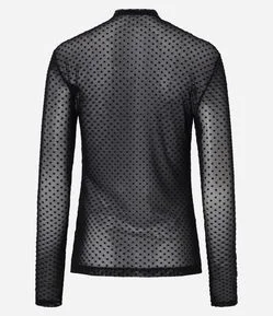 Blusa em Tule com Gola Alta e Textura Poá Flocada