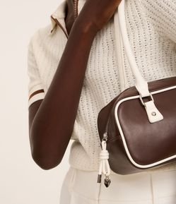 Bolsa Satchel Media com Alça de Mão Contrastante