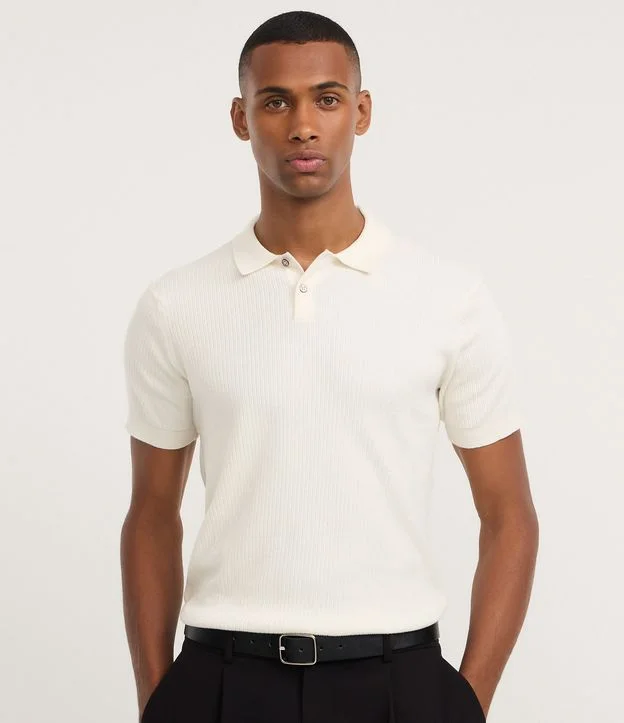 Camisa Polo Manga Curta com Textura Vertical