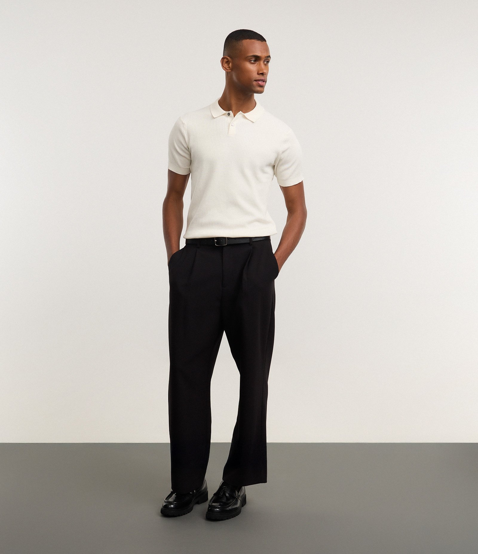Camisa Polo Manga Curta com Textura Vertical Off White 2