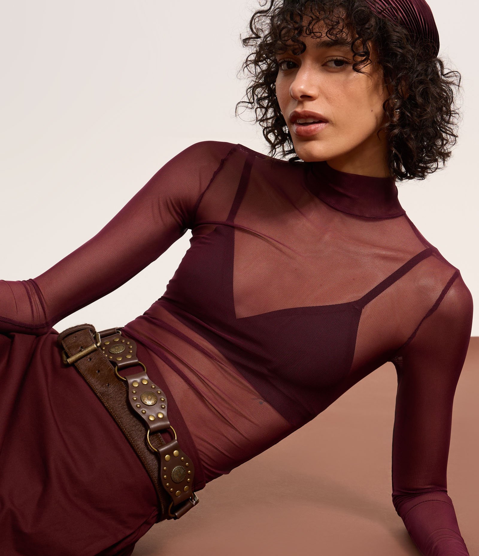 Blusa em Tule Segunda Pele com Transparência Bordô 5