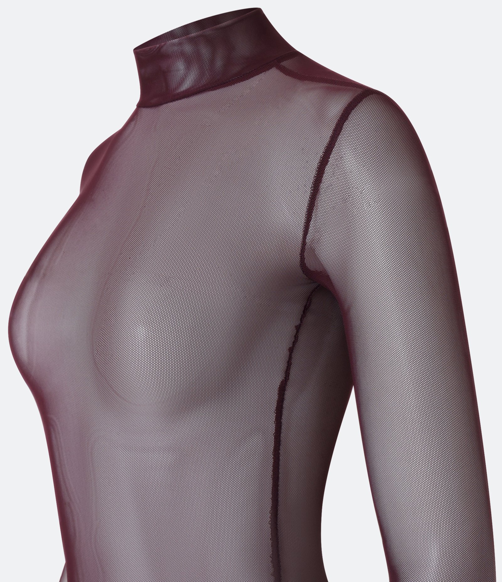 Blusa em Tule Segunda Pele com Transparência Bordô 7