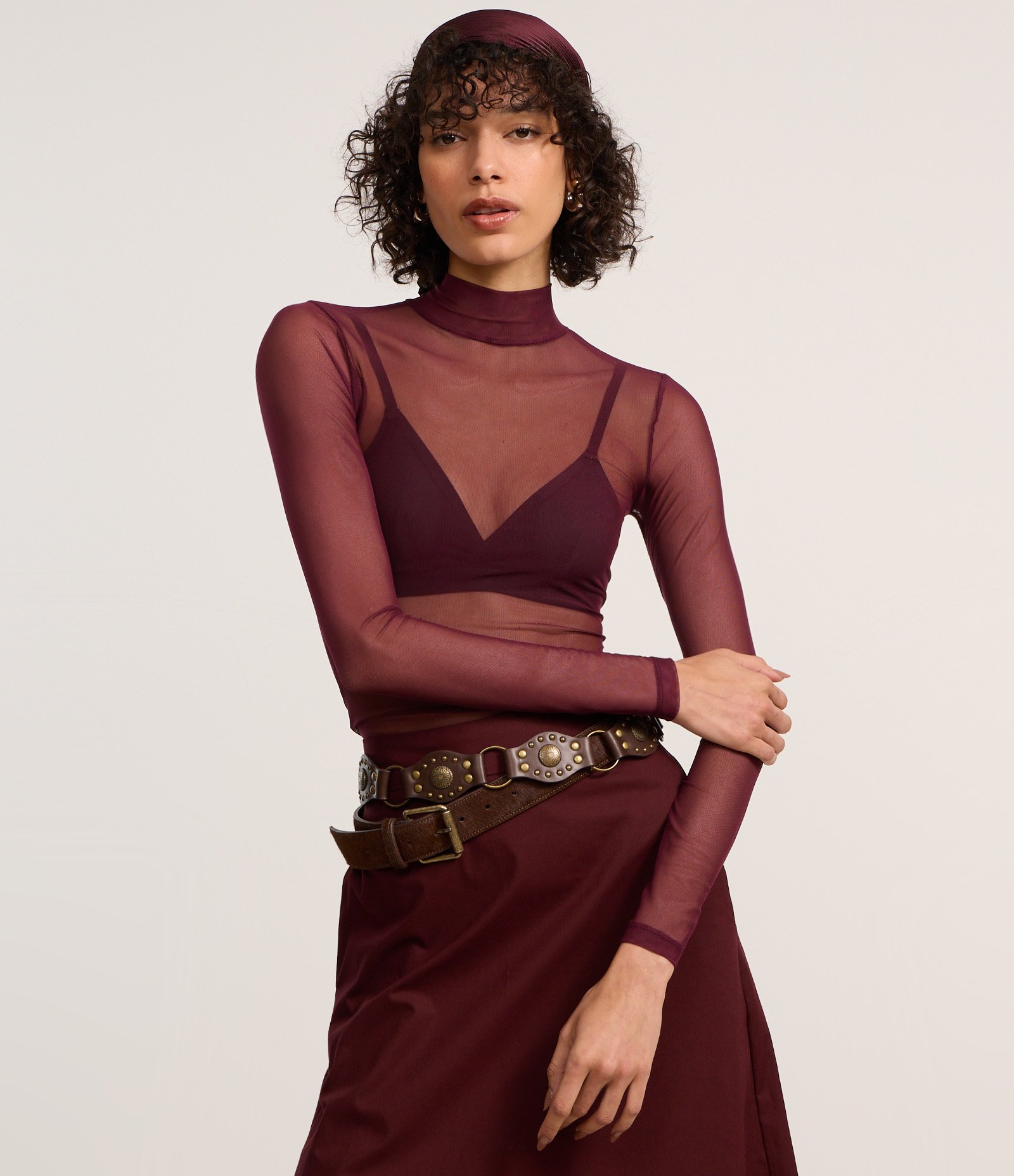 Blusa em Tule Segunda Pele com Transparência Bordô 3